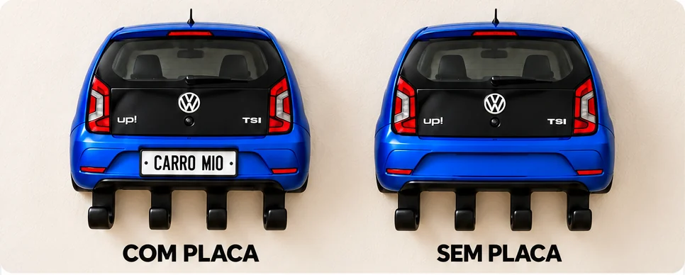 Comparação do porta-chaves com placa personalizada e sem placa